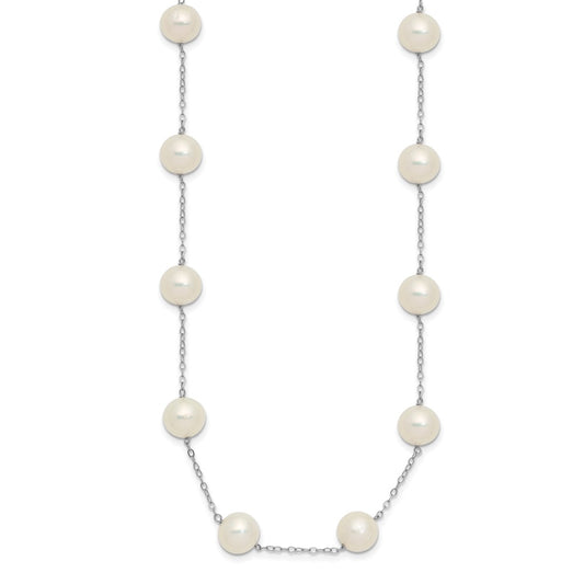 14k White Gold 8-9mm White Freshwater Cultured Pearl 14-Station 18 inch Necklace