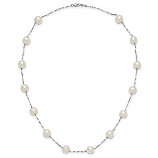 14k White Gold 8-9mm White Freshwater Cultured Pearl 14-Station 18 inch Necklace