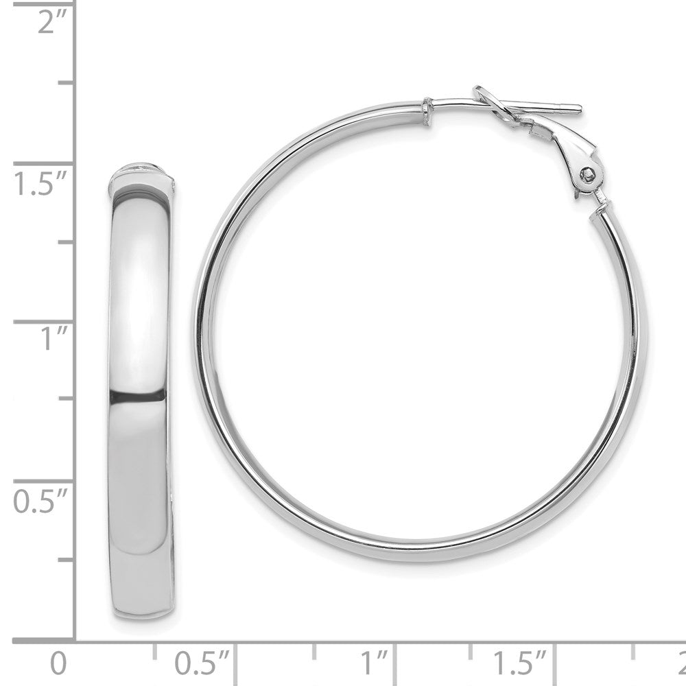 14k White Gold 5x36mm High Polished Flat Tube Omega Back Hoop Earrings