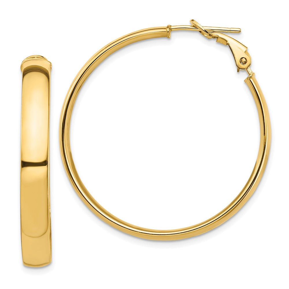14k 5x36mm High Polished Flat Tube Omega Back Hoop Earrings