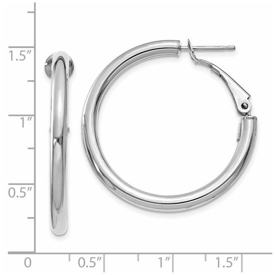 Gold Round Tube Omega Back Hoop Earrings
