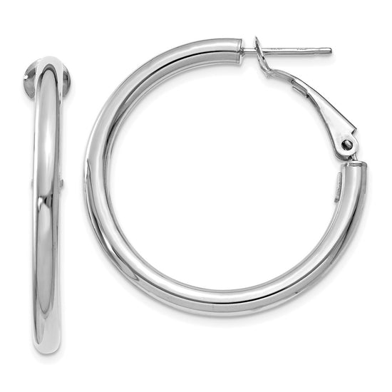 14k White Gold 3x32mm Polished Round Omega Back Tube Hoop Earrings