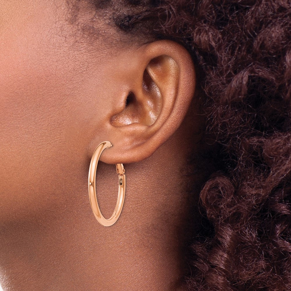 Gold Round Tube Omega Back Hoop Earrings