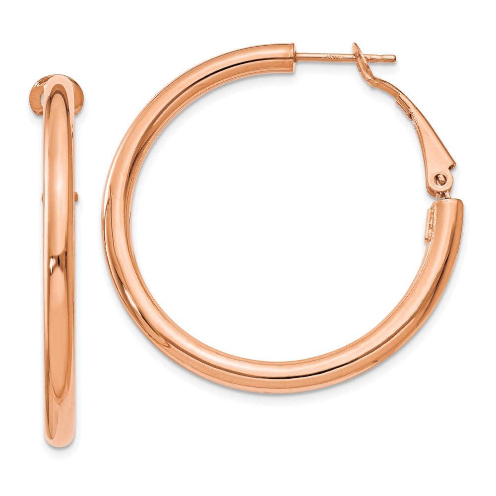 Gold Round Tube Omega Back Hoop Earrings