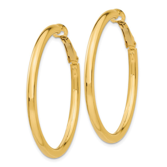 Gold Round Tube Omega Back Hoop Earrings