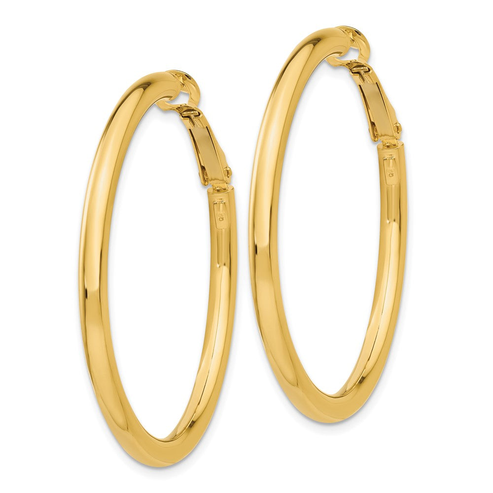 Gold Round Tube Omega Back Hoop Earrings