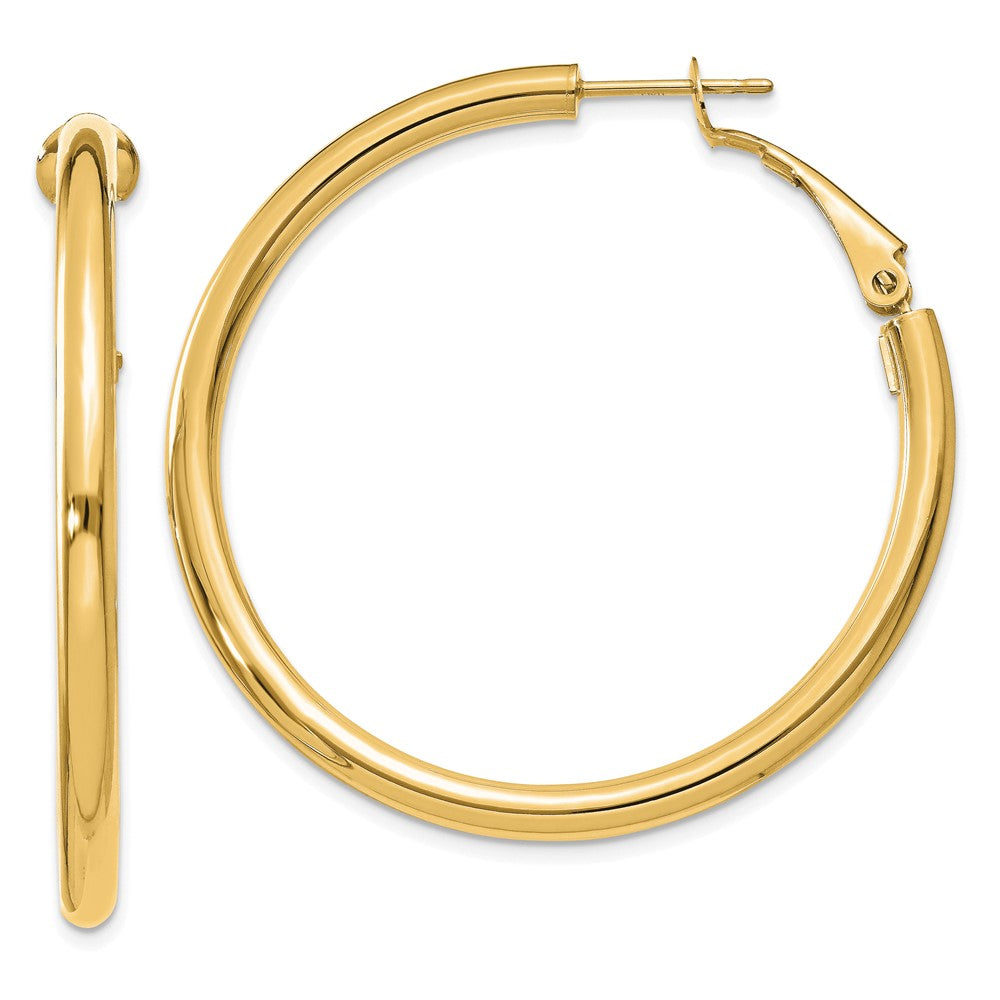 Gold Round Tube Omega Back Hoop Earrings