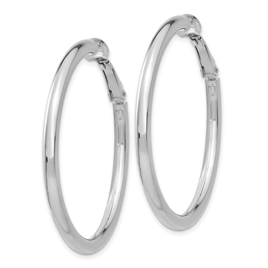 Gold Round Tube Omega Back Hoop Earrings
