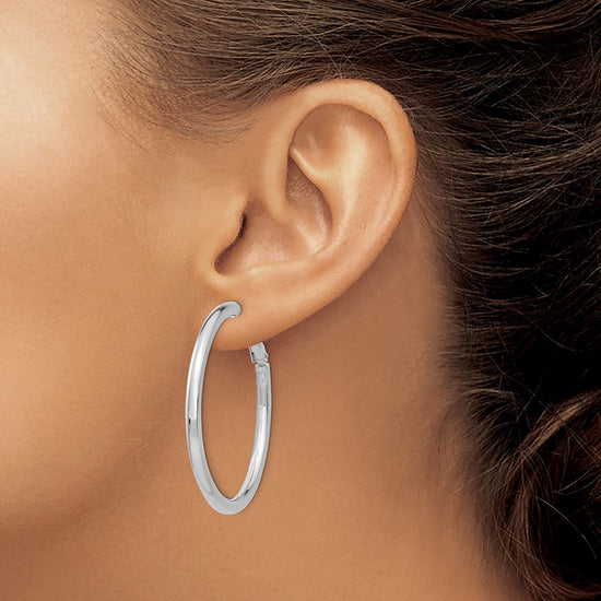 Gold Round Tube Omega Back Hoop Earrings