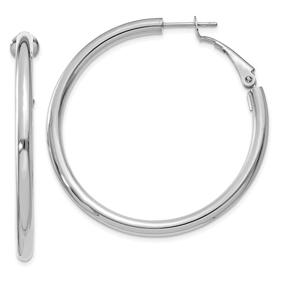 14k White Gold 3x41mm Polished Round Omega Back Tube Hoop Earrings