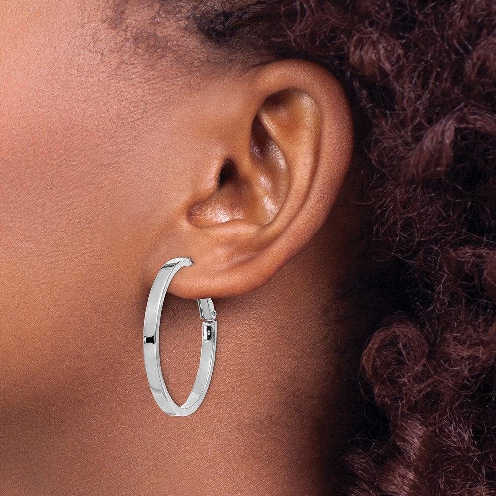 Gold Square Tube Omega Back Hoop Earrings