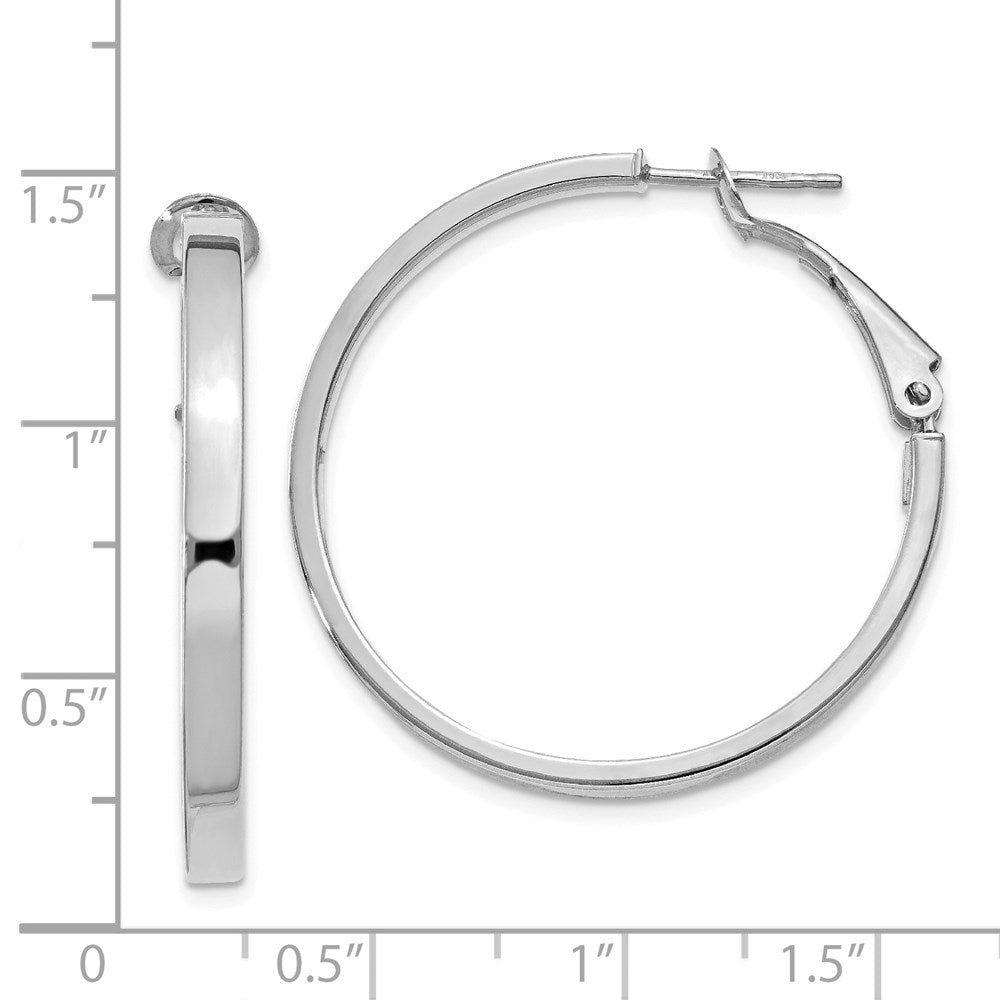 14k White Gold 3x35mm Polished Square Tube Omega Back Round Hoop Earrings