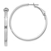 14k White Gold 3x40mm Polished Square Tube Omega Back Round Hoop Earrings