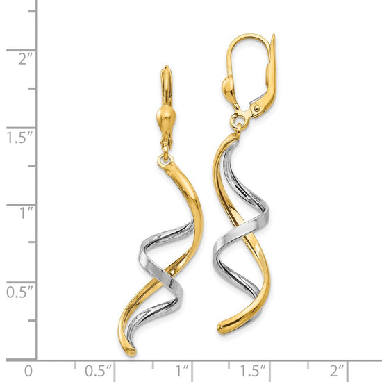 14K Two-tone Spiral Dangle Leverback Earrings