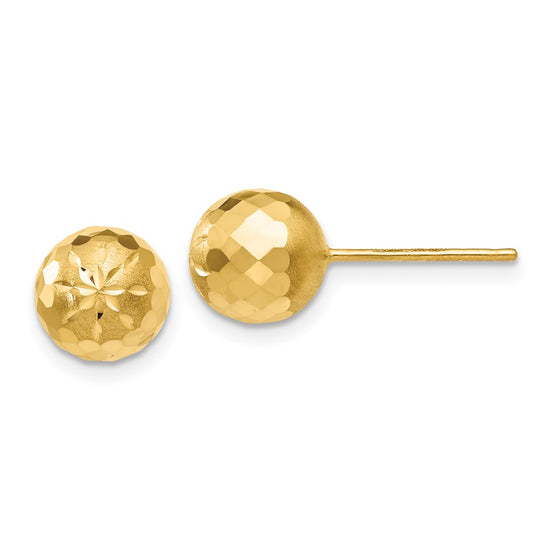 14k 8mm Diamond-cut Puffed Mirror Ball Post Earrings