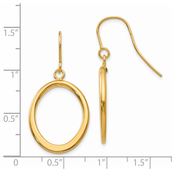 14k Polished Tapered Flat Oval Dangle French Hook Earrings