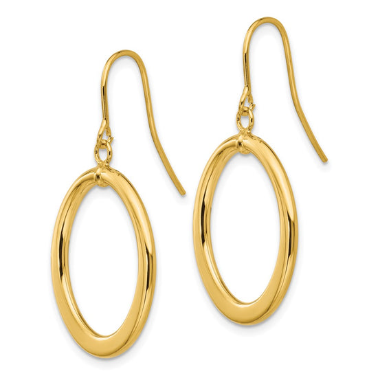 14k Polished Tapered Flat Oval Dangle French Hook Earrings