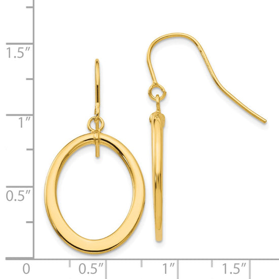 14k Polished Tapered Flat Oval Dangle French Hook Earrings