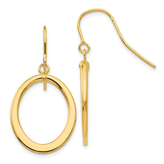 14k Polished Tapered Flat Oval Dangle French Hook Earrings