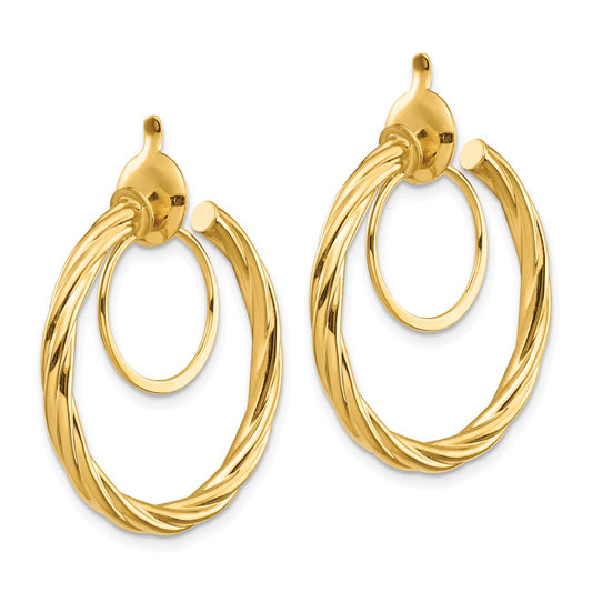 14K 2.25x24mm Polished Twisted Tube Hoop Non-pierced Earrings