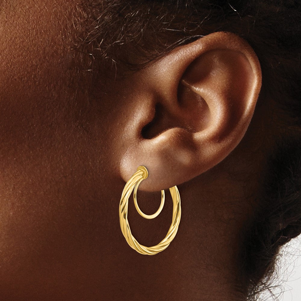 14K 2.25x24mm Polished Twisted Tube Hoop Non-pierced Earrings