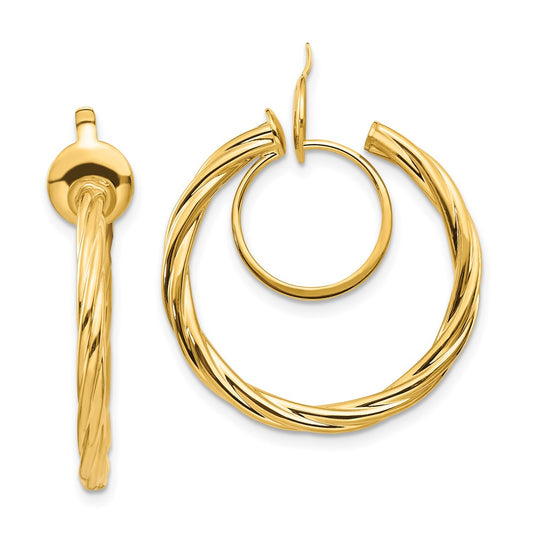 14K 2.25x24mm Polished Twisted Tube Hoop Non-pierced Earrings