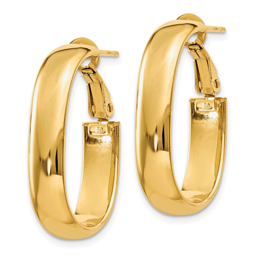 Gold Half Round Tube Oval Omega Back Hoop Earrings