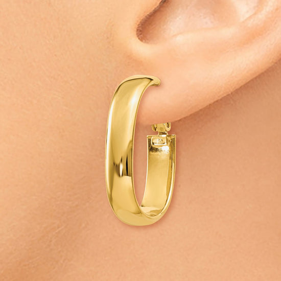 Gold Half Round Tube Oval Omega Back Hoop Earrings