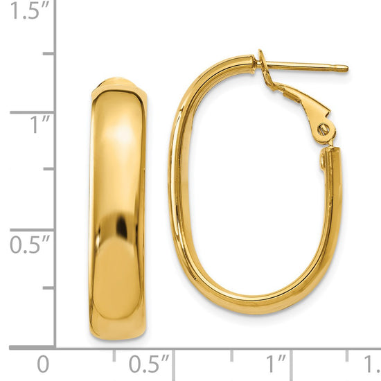 Gold Half Round Tube Oval Omega Back Hoop Earrings
