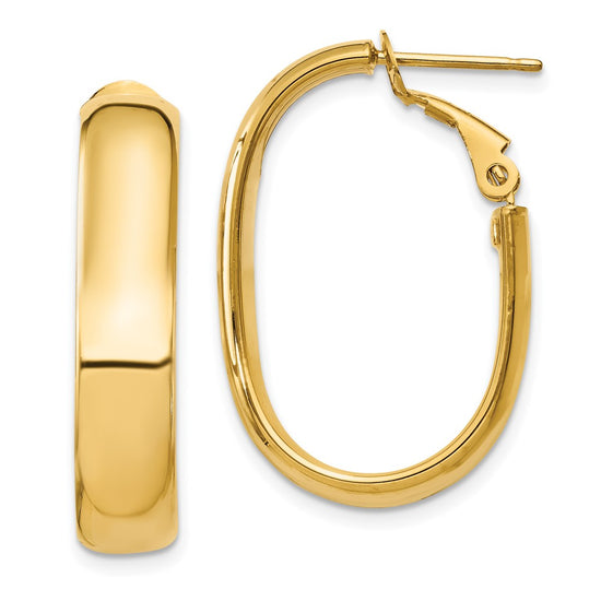 Gold Half Round Tube Oval Omega Back Hoop Earrings