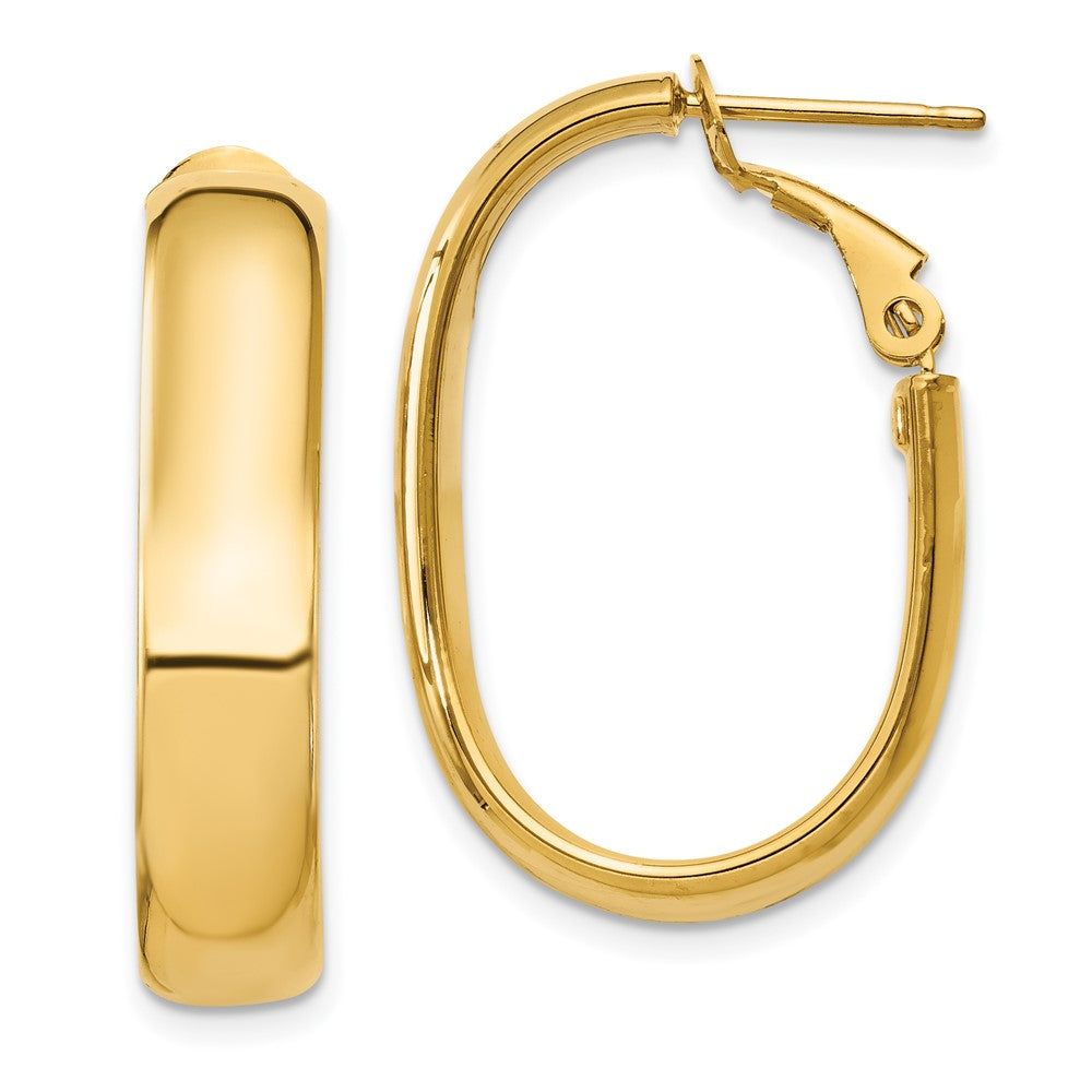 Gold Half Round Tube Oval Omega Back Hoop Earrings