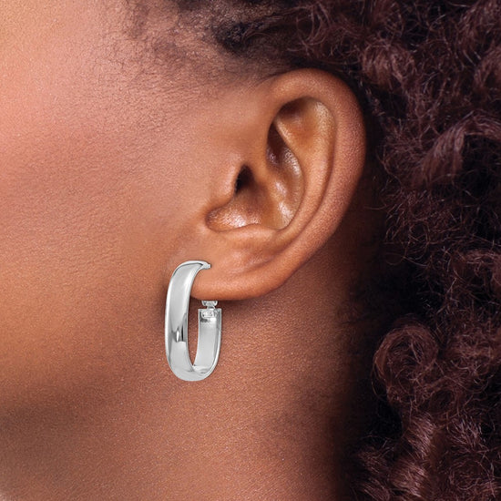 Gold Half Round Tube Oval Omega Back Hoop Earrings