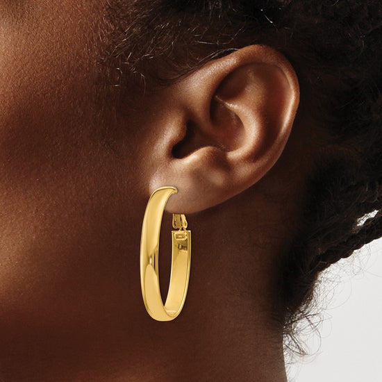 Gold Half Round Tube Oval Omega Back Hoop Earrings