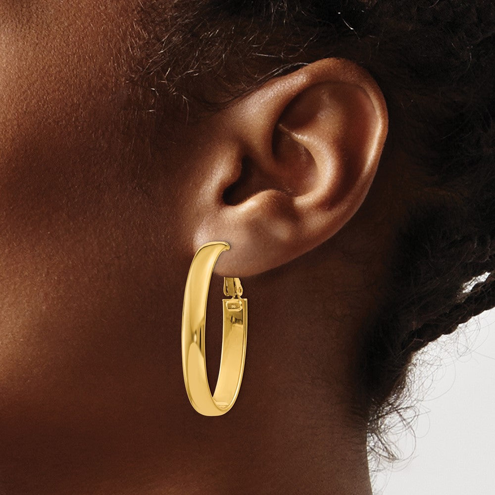 Gold Half Round Tube Oval Omega Back Hoop Earrings