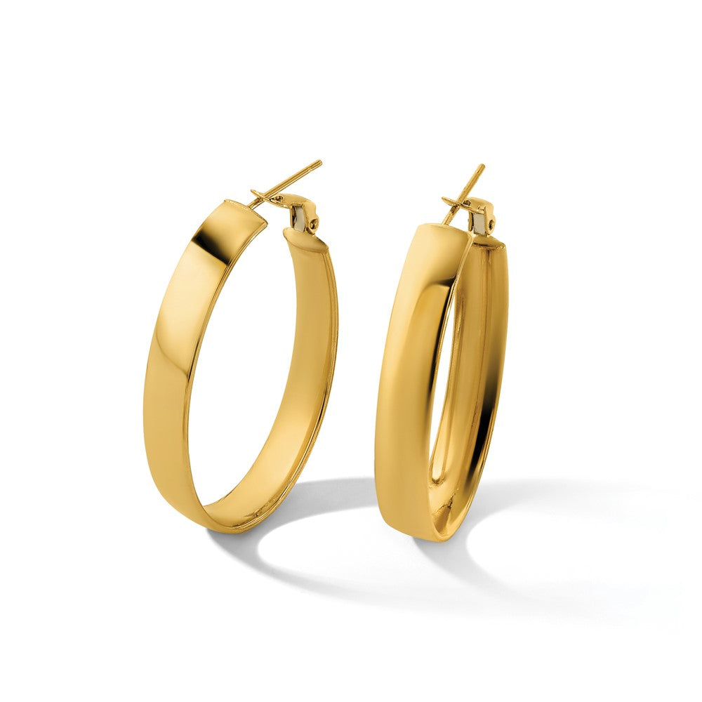 Gold Half Round Tube Oval Omega Back Hoop Earrings