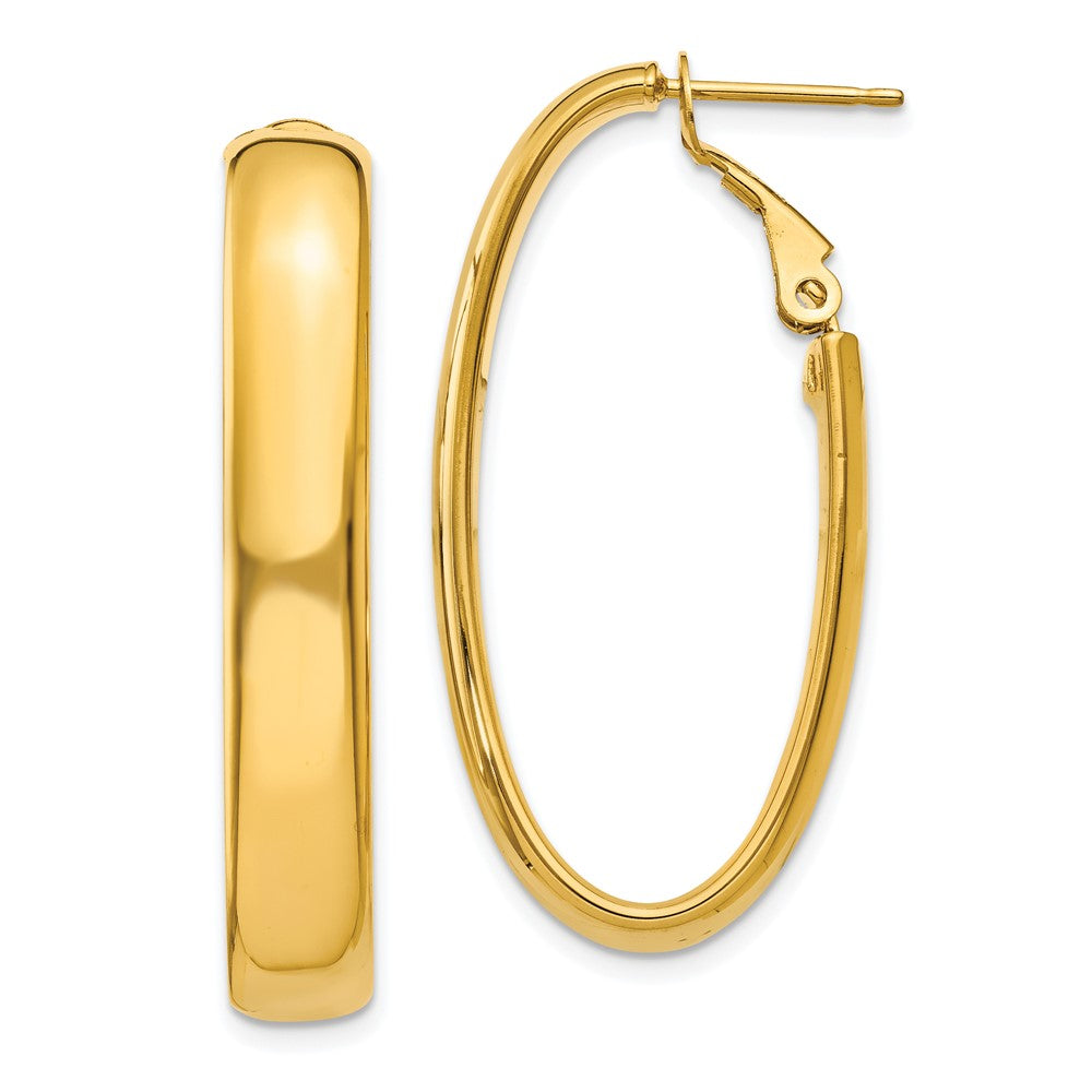 Gold Half Round Tube Oval Omega Back Hoop Earrings