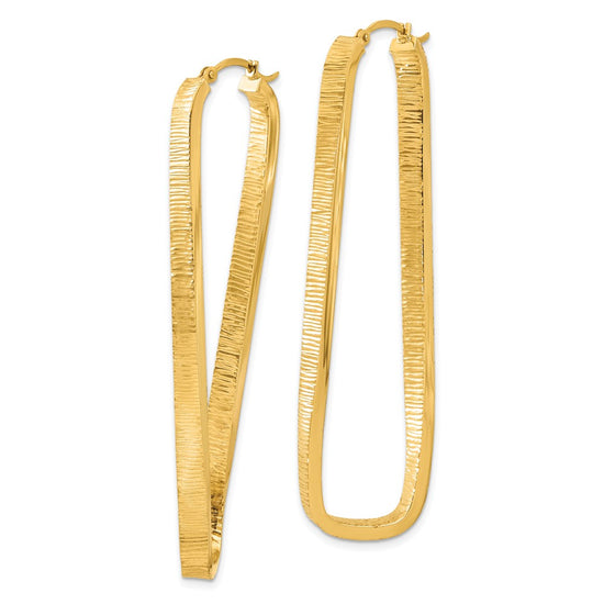 14k 4mm Textured Twisted Oval Hoop Earrings