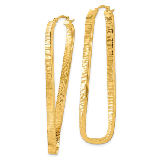 14k 4mm Textured Twisted Oval Hoop Earrings