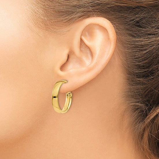 Gold Half Round Tube Omega Back Hoop Earrings