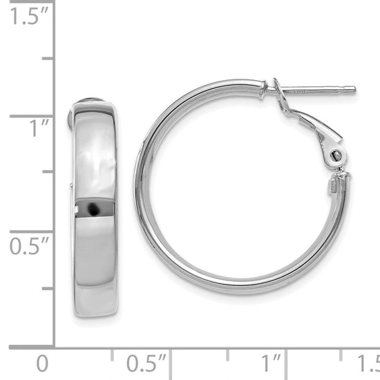 14k White Gold 5x24mm Polished Flat Tube Omega Back Hoop Earrings