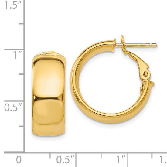 14k 8x20mm Polished Flat Tube Omega Back Hoop Earrings