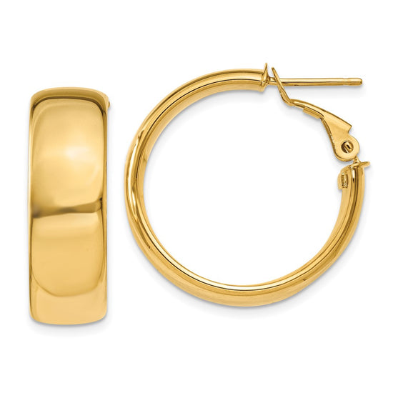 14k 8x24mm Polished Flat Tube Omega Back Hoop Earrings