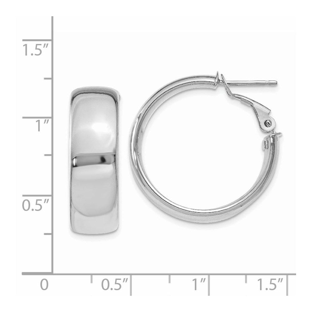 14k White Gold 8x24mm Polished Flat Tube Omega Back Hoop Earrings