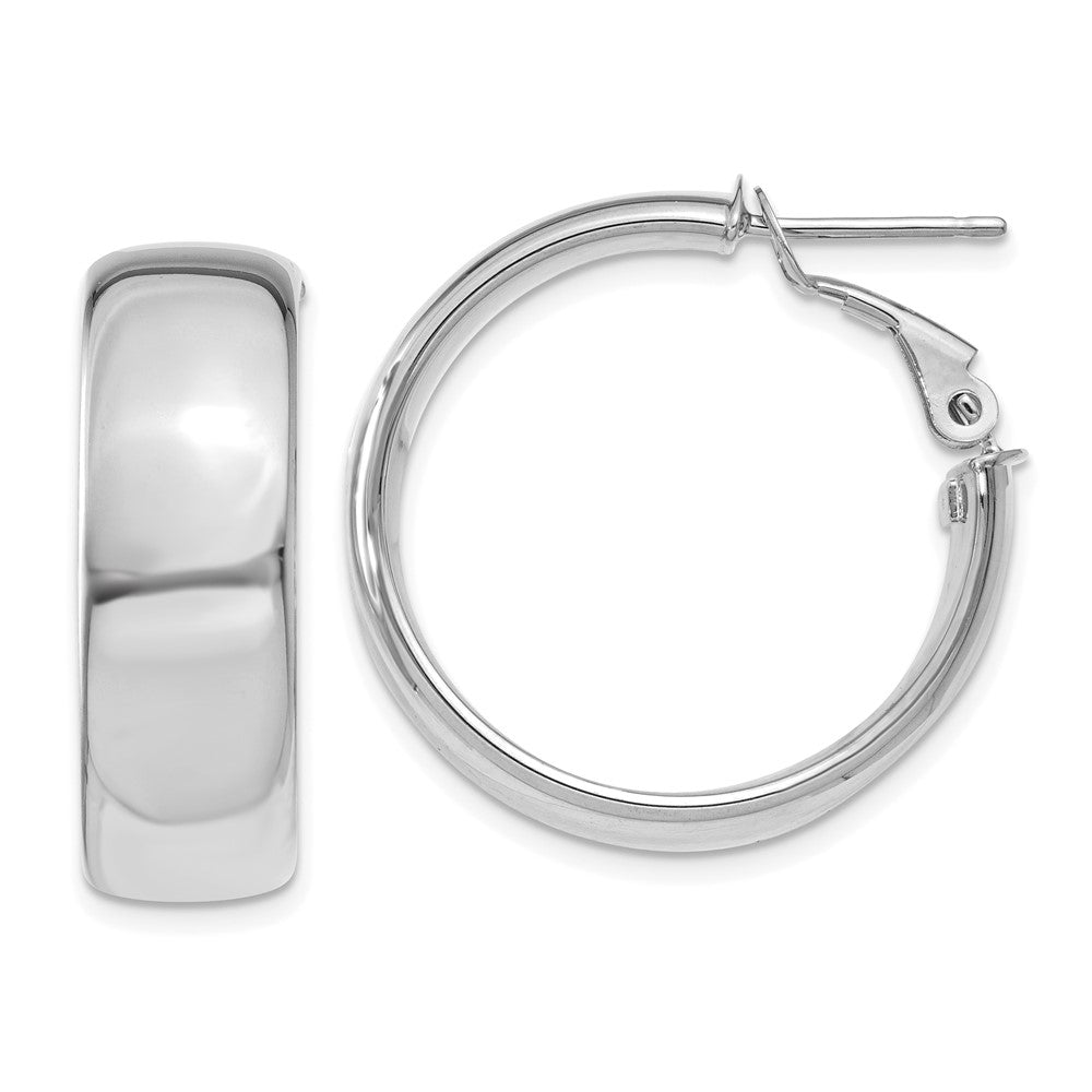 14k White Gold 8x24mm Polished Flat Tube Omega Back Hoop Earrings