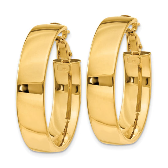 Gold Half Round Tube Omega Back Hoop Earrings