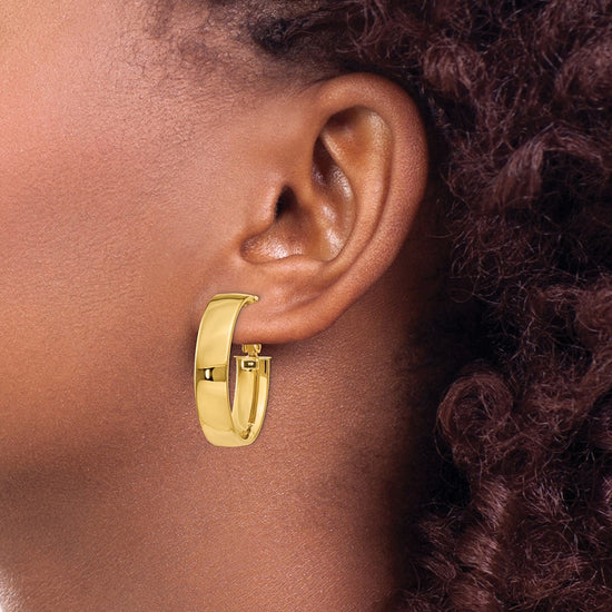 Gold Half Round Tube Oval Omega Back Hoop Earrings