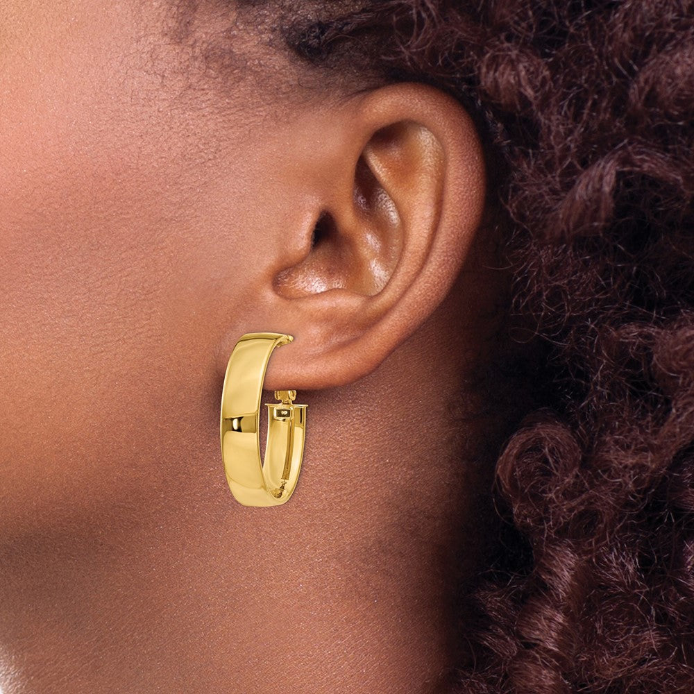 Gold Half Round Tube Oval Omega Back Hoop Earrings
