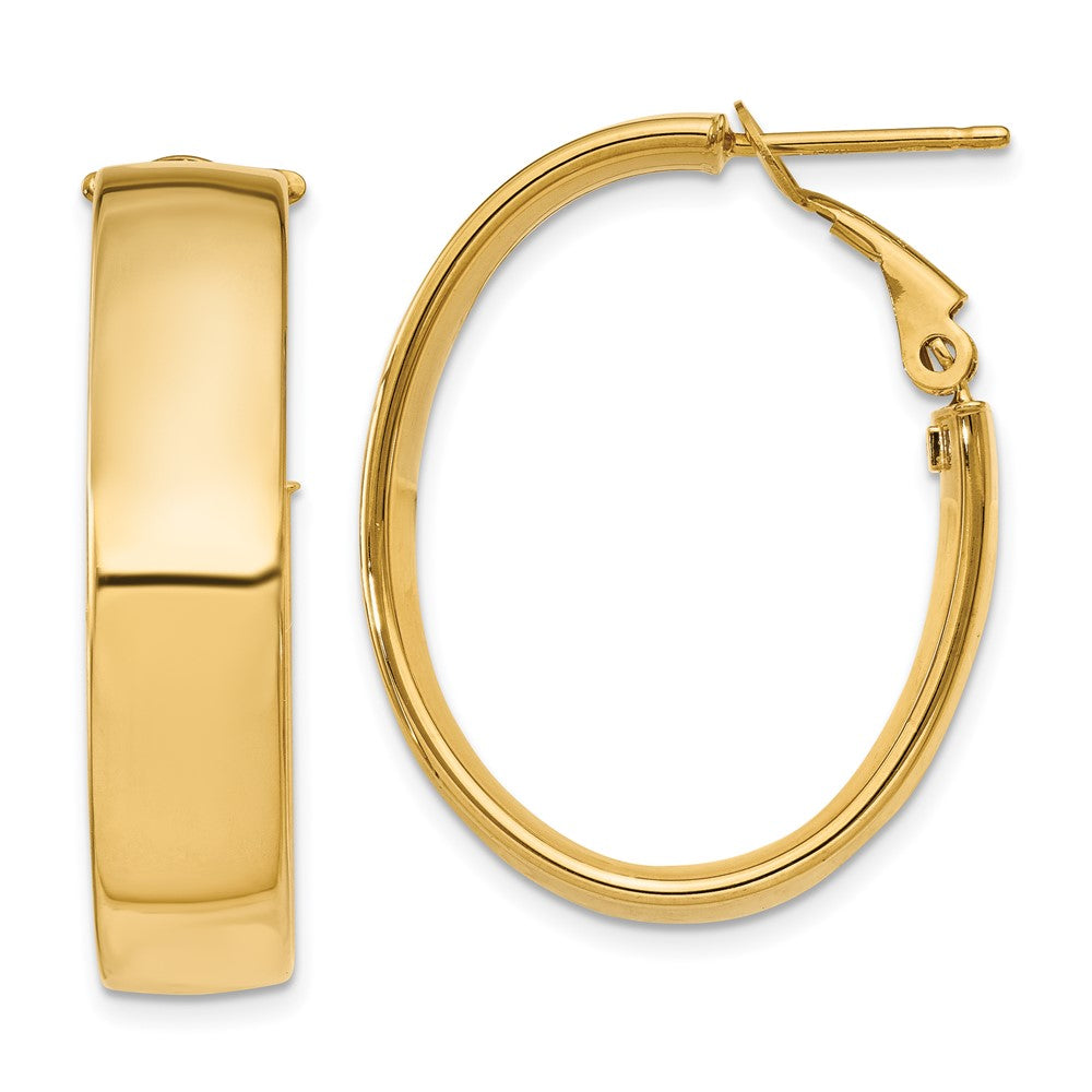 Gold Half Round Tube Oval Omega Back Hoop Earrings