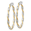 14k White Gold & Yellow Rhodium Twisted D/C Oval Hoop Earrings