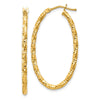14ky 2mm Diamond-cut Oval Hoop Earrings